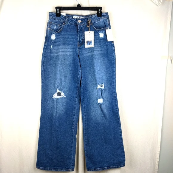 Wide Leg Indigo Rein High Waisted Jeans Juniors' High-Rise Exposed